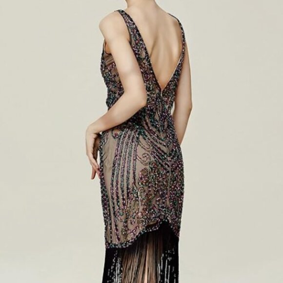 BABEYOND Women's 1920s Flapper Dress Set - Great Gatsby Costume With Beaded Fringe & Accessories (Champagne Gold) - View #10